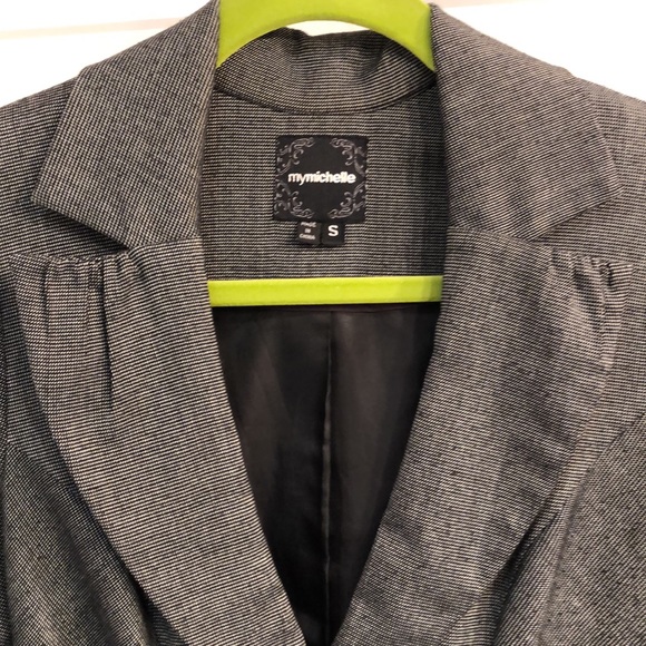 My Michelle - Black-Textured, Belted, Crop Blazer - Picture 3 of 7